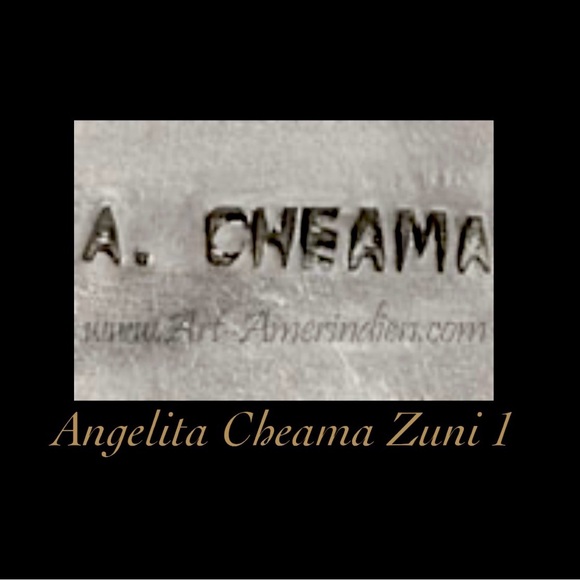 Signed - Angelita Cheama Zuni Vintage Turquoise Coral Sterling Belt Buckle - Picture 7 of 8